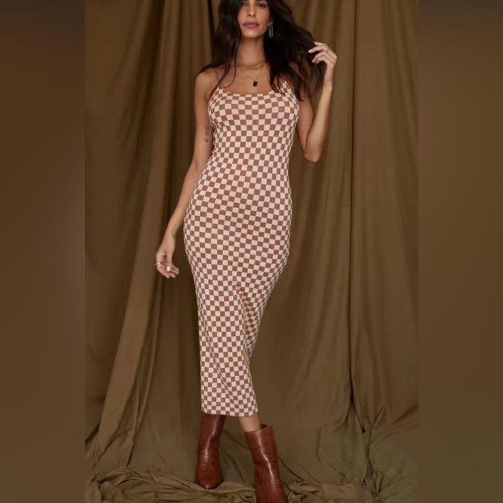 Checkered Brown and White Women's Dress